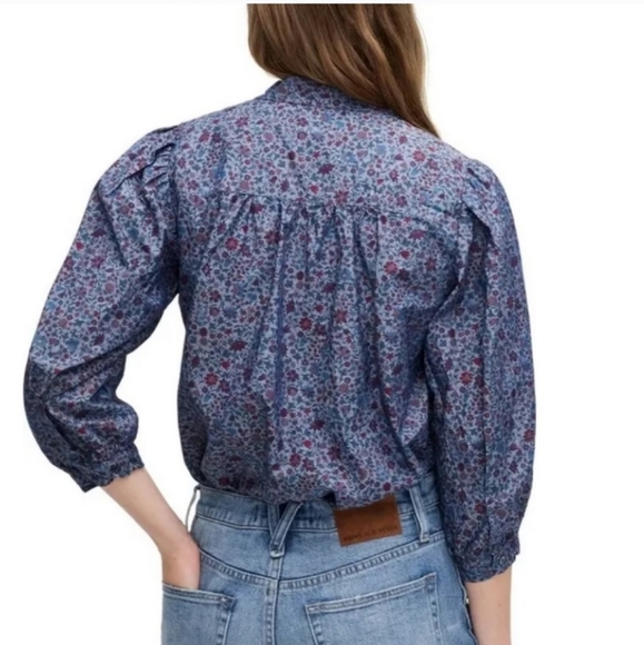 J.Crew Tie Neck Blue Floral Blouse in Liberty Print Colombo Chambray - Picture 3 of 9
